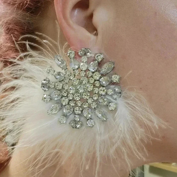 Statement Makers Rhinestone & Feather Decor Stud Earrings silver - Picture 5 of 10